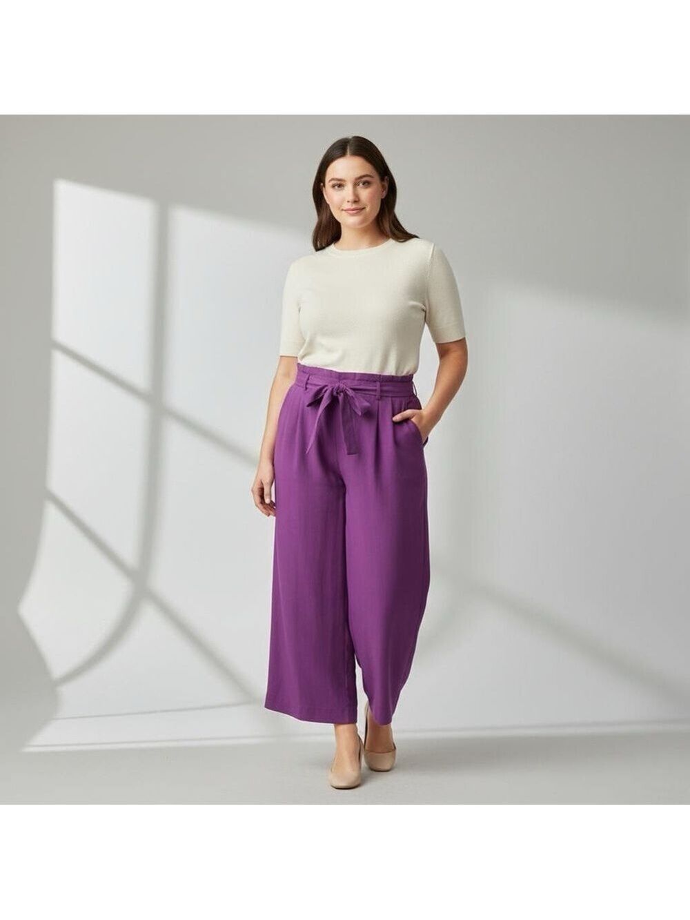 Ann Taylor Petite 16P High Rise Lyocell Wide Leg Ankle Pants in Vibrant Berry